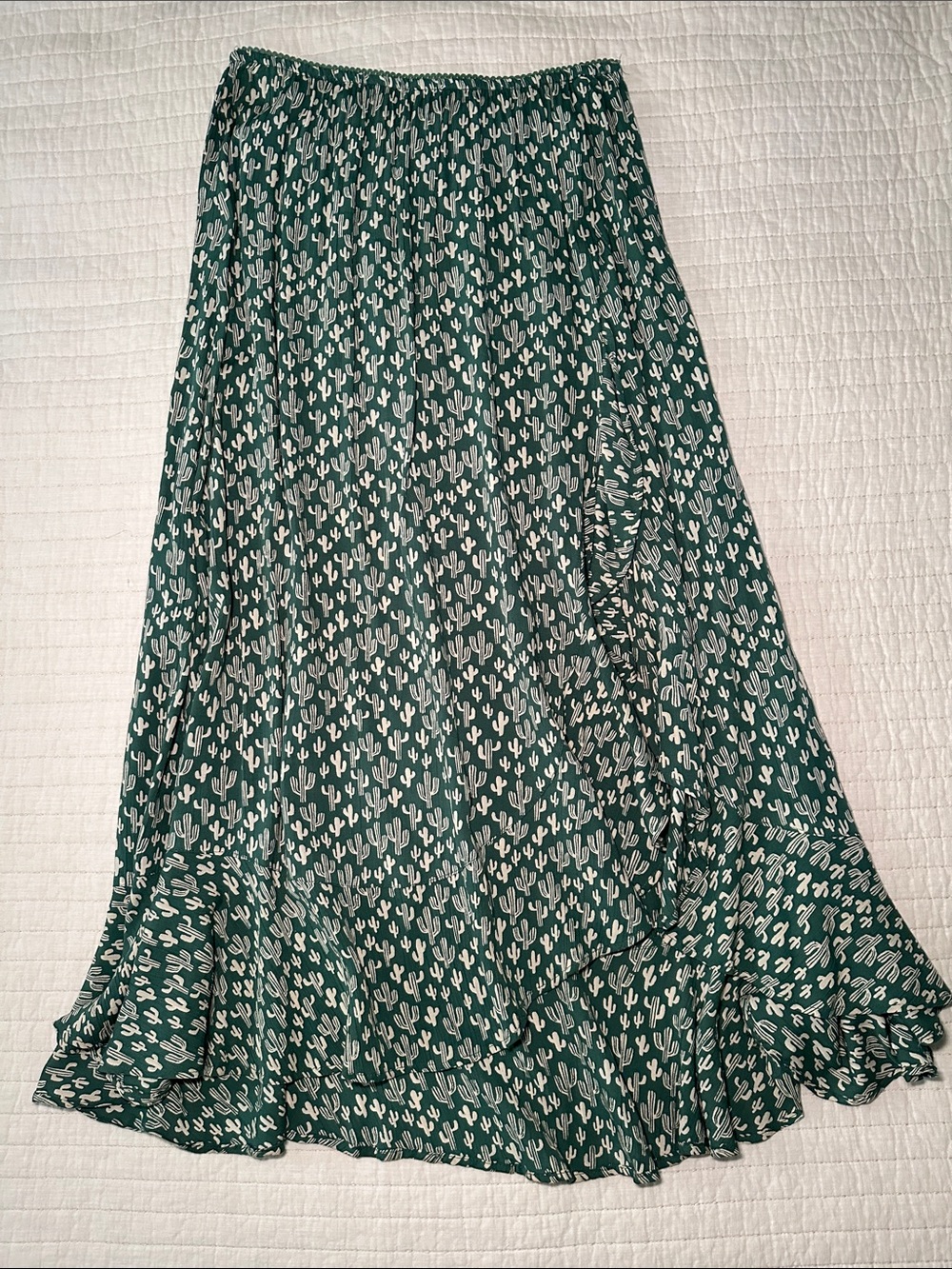 Nostalgia Green Maxi Skirt with Off White Cactus Print